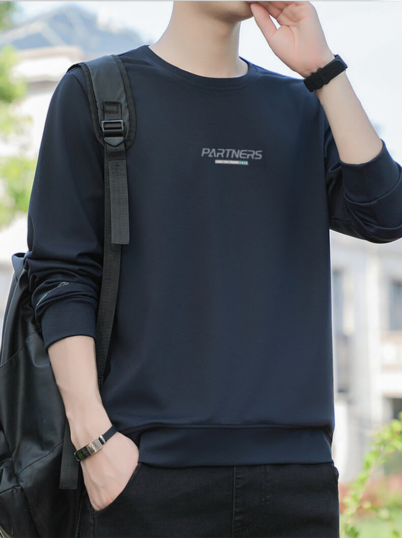 ROMON Men's Sweatshirt, Autumn Large Size Long-Sleeve T-Shirt, Outdoor Sports Casual Jacket, Base Layer Top, UP89 Navy Blue XL 1