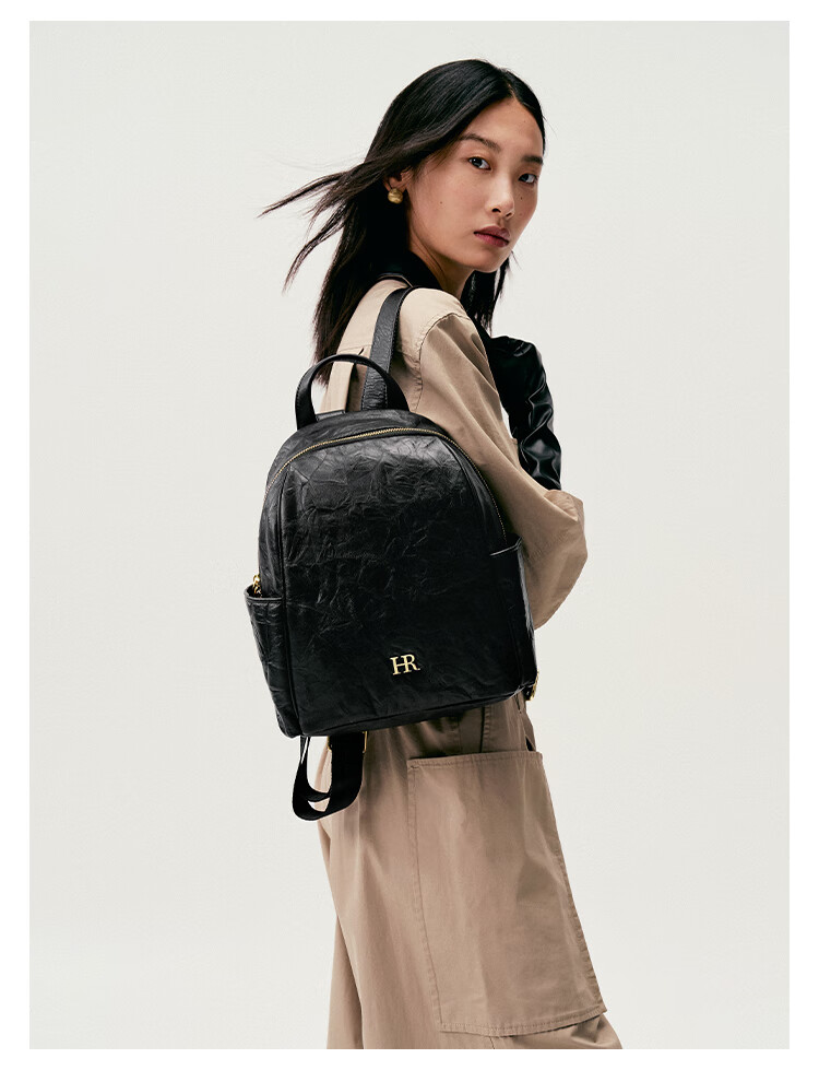 HRHR First Layer Cowhide Vintage Multi-Pocket Women's Backpack Casual Travel Bag Women's Day Gift 6