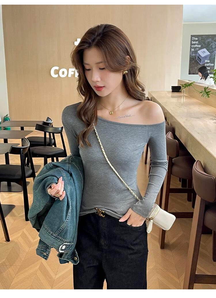 TUCANO Ribbed Base Layer Women's Raglan Slim-Fit Inner Wear, Pure Desire Long-Sleeve T-Shirt, Exposed Shoulder Hot Girl Top, Black, S 10