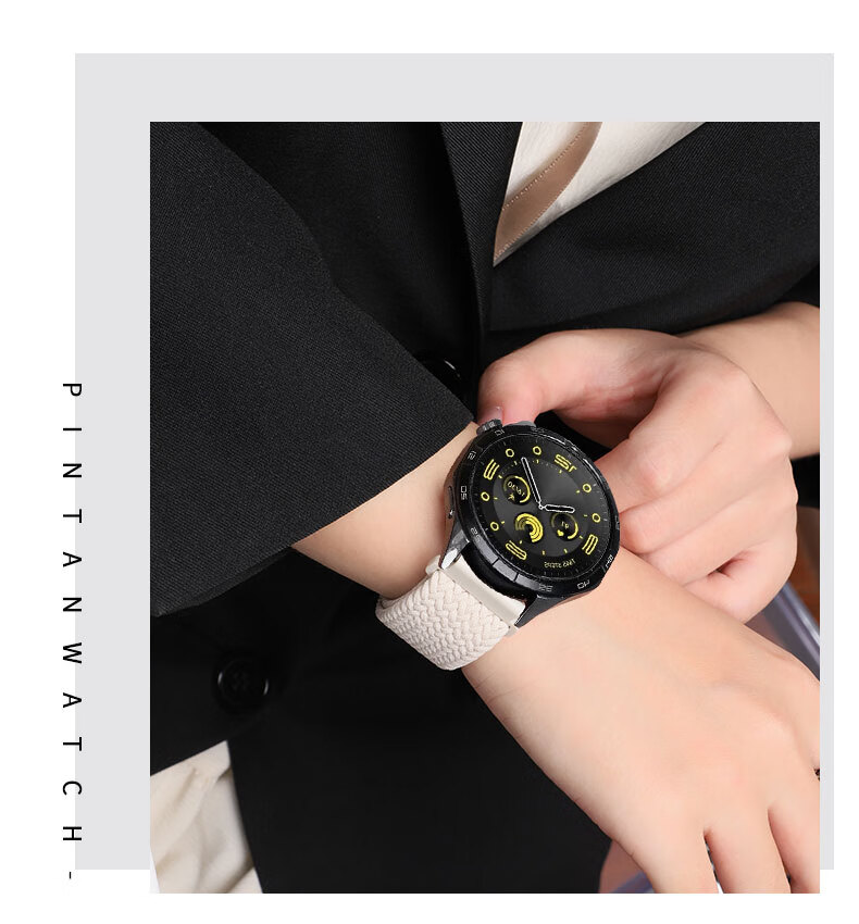 CHENSONG Magnetic Woven Folding Clasp Watch Band Strap for Huawei Watch GT6/6Pro 46mm Black 4