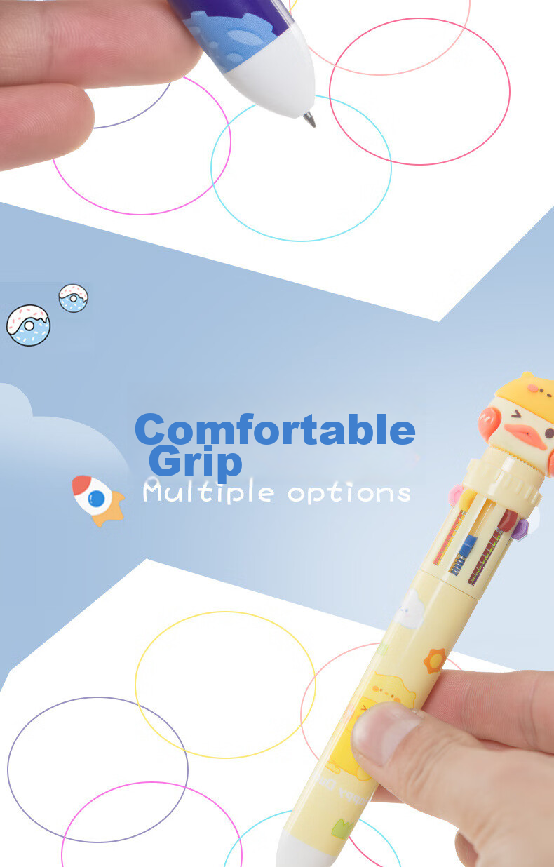 Licao Multi-Color 0.5mm Ballpoint Pen, Cartoon Colorful Pen, Push-Button Ten-Color Ballpoint Pen, Gift for Children, Creative Pen, Student Stationery, 1 Piece [Cute Panda Design] 7