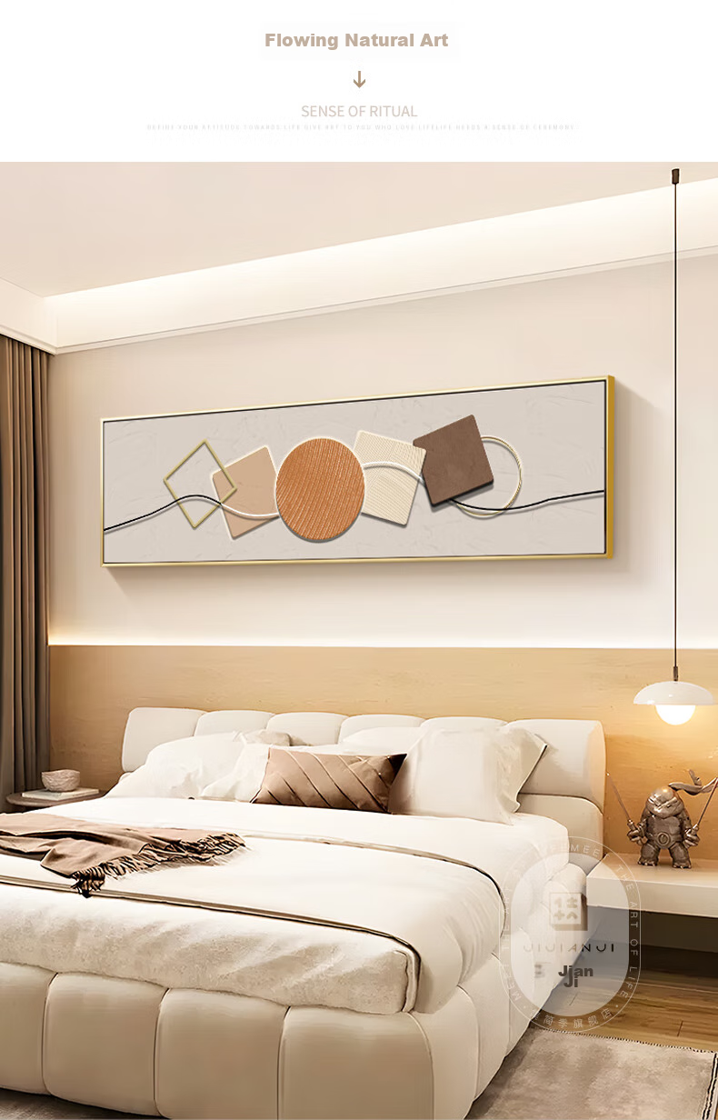 JIJUANJI Stone Fortune Bedroom Bedside Decorative Painting, Modern Light Luxury Horizontal Banner, Elegant Abstract Simple And Stylish Master Bedroom Wall Art 6
