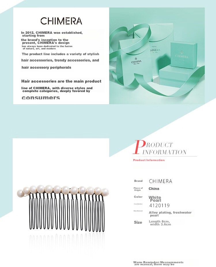 CHIMERA Freshwater Pearl Hair Comb, Bun Maker, Flyaway Hair Tamer, Bangs Clip, High-End Hairpin for Women, Mid-Autumn Festival Gift 2