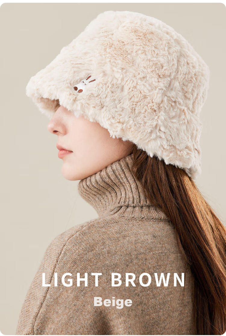 JIUMU Faux Rabbit Fur Warm Fisherman Hat, Autumn And Winter Face-Slimming Bucket Hat, Versatile Bucket Cap, Winter Hat, Windproof And Cold-Resistant Hat for Wome 13