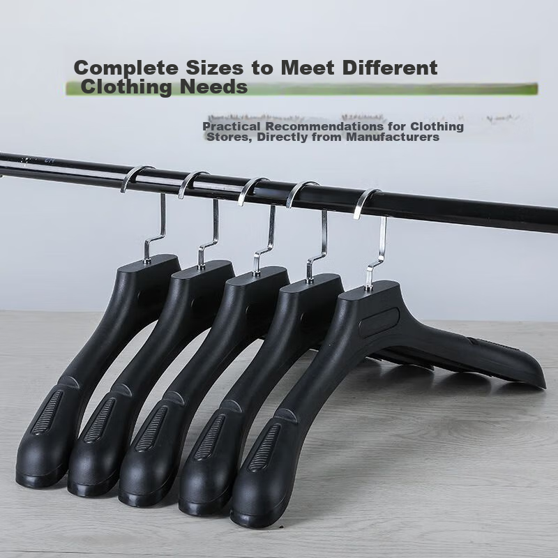 MENGTING Hangers, Seamless Clothes Hangers, Plastic Wide Shoulder, Thickened Non-Slip, No Bulging, Coat Hangers, Black, 10 Pieces