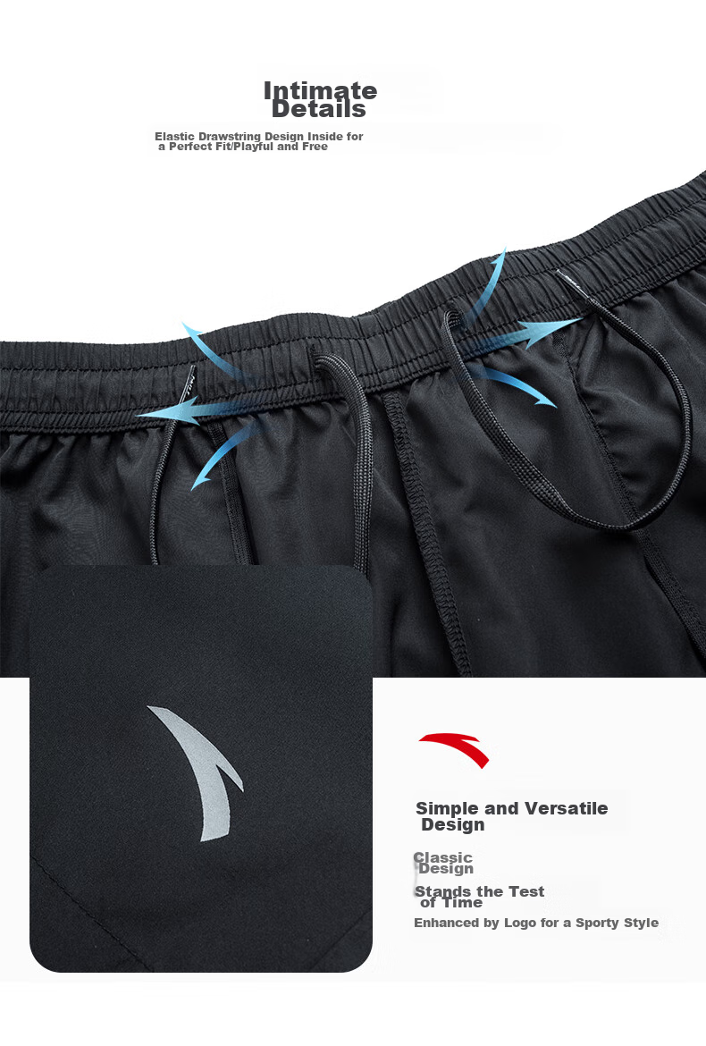 Anta Quick-Dry Men's Sports Shorts Summer Moisture-Wicking Breathable Fitness Training Running Outdoor Casual Woven Five-Point Pants 6