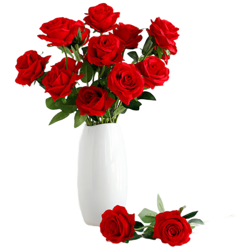 Shengshitaibao Artificial Rose Flowers, Textured Moisturizing Fake Flowers, Bionic Flower Arrangement, Decorative Bouquet, Living Room Ornament, Large Red Roses *10