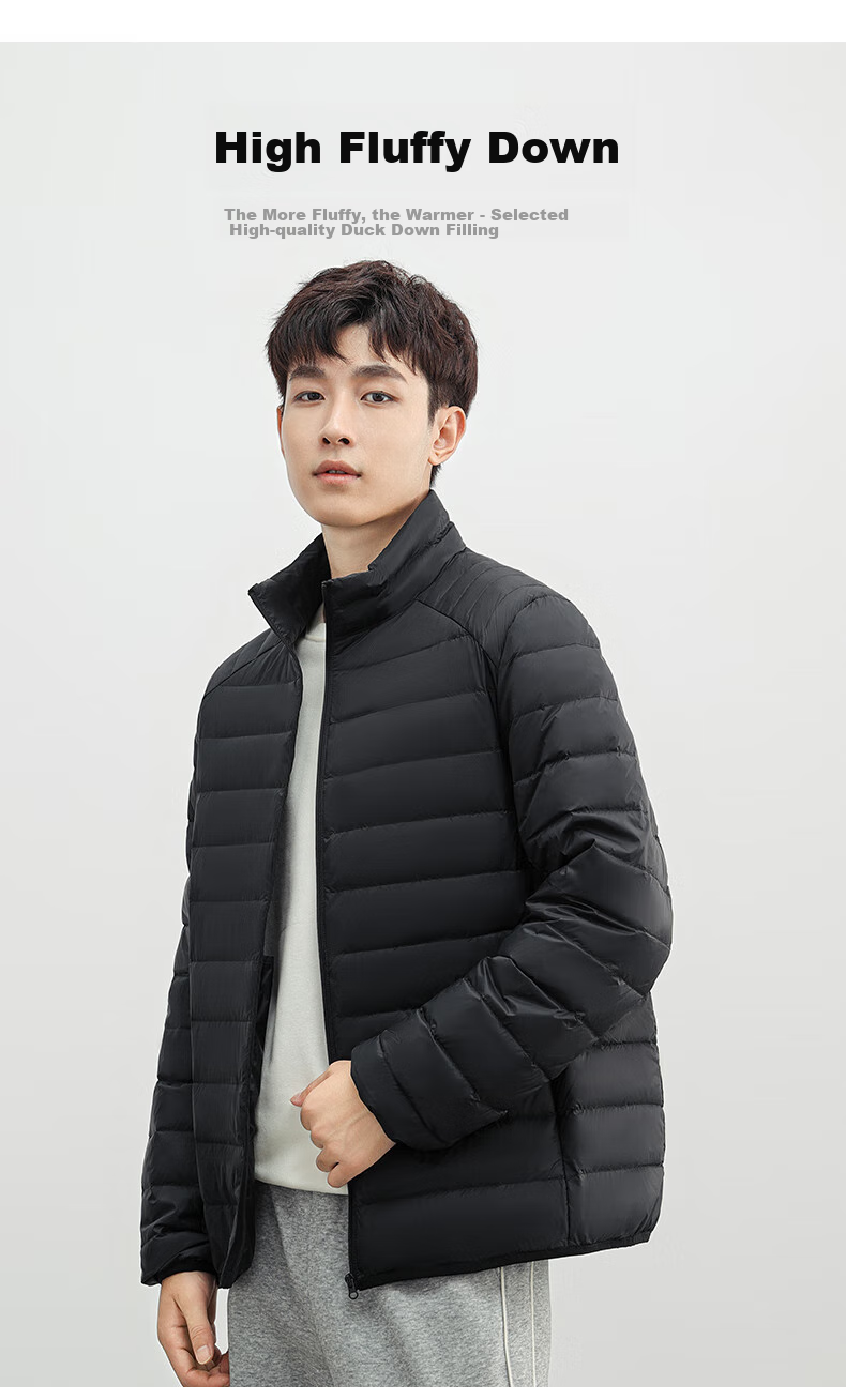 YAYA Men's Short Ribbed down Jacket with Stand Collar, Solid Color, Warm Duck down, Versatile Fashionable Couple's Lightweight down Coat 5