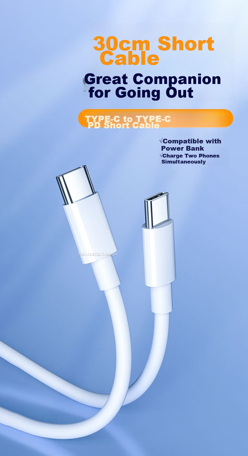 Chaofan Two-Pack Dual-Head Type-C Data Cable, PD Charging Cable 65W, Suitable for Huawei, Xiaomi, Samsung, Vivo, Lenovo Phones And Tablets, Data Transfer And Charging Cable 1