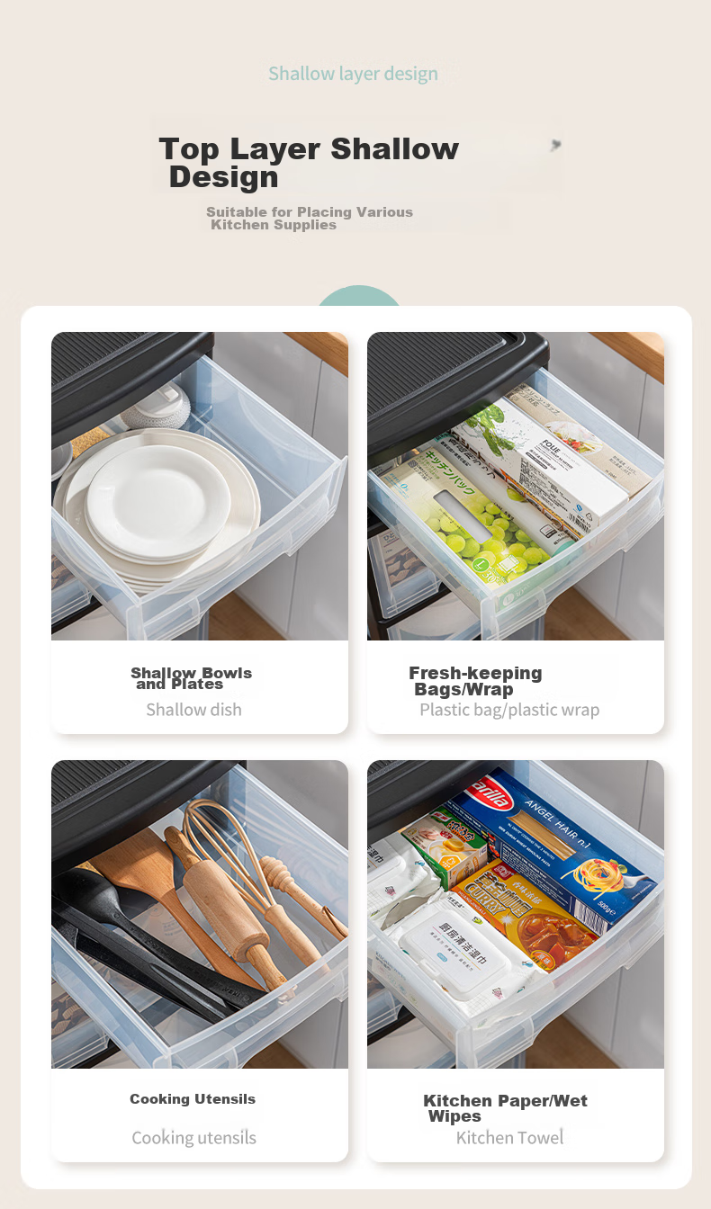 JEKO&JEKO Kitchen Storage Rack, Dish Cabinet Organizer, Utensil And Miscellaneous Item Storage, Narrow Drawer, Floor-Standing with Wheels And Pull Handle, 6 Tiers 5