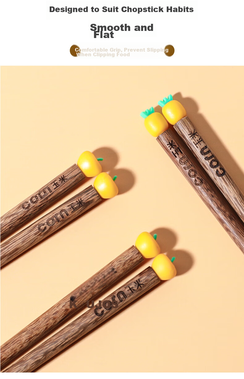 CORN Chicken Wing Wood Children's Chopsticks, Household Solid Wood Baby Training Chopsticks, Cute Cartoon Fruit-Shaped Wooden Chopsticks for Kids 4