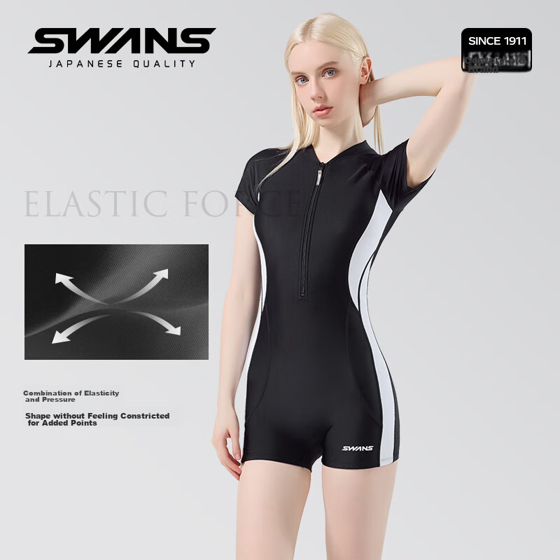 SWANS Women's Swimsuit, Hot Spring Tummy Control Conservative One-Piece Professional Swimming Slimming Beach Sun Protection Quick-Dry Swimwear, Size L