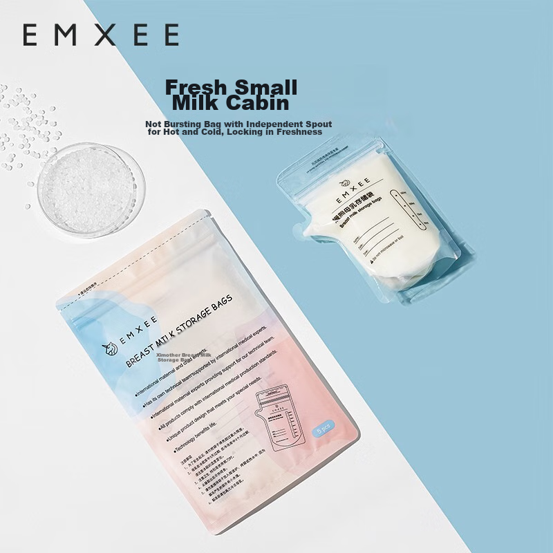 EMXEE Пакеты для хранения грудного молока, одноразовые, с соскообразной формой, для холодильника, герметичные, термочувствительные, 200 мл * 5 шт.