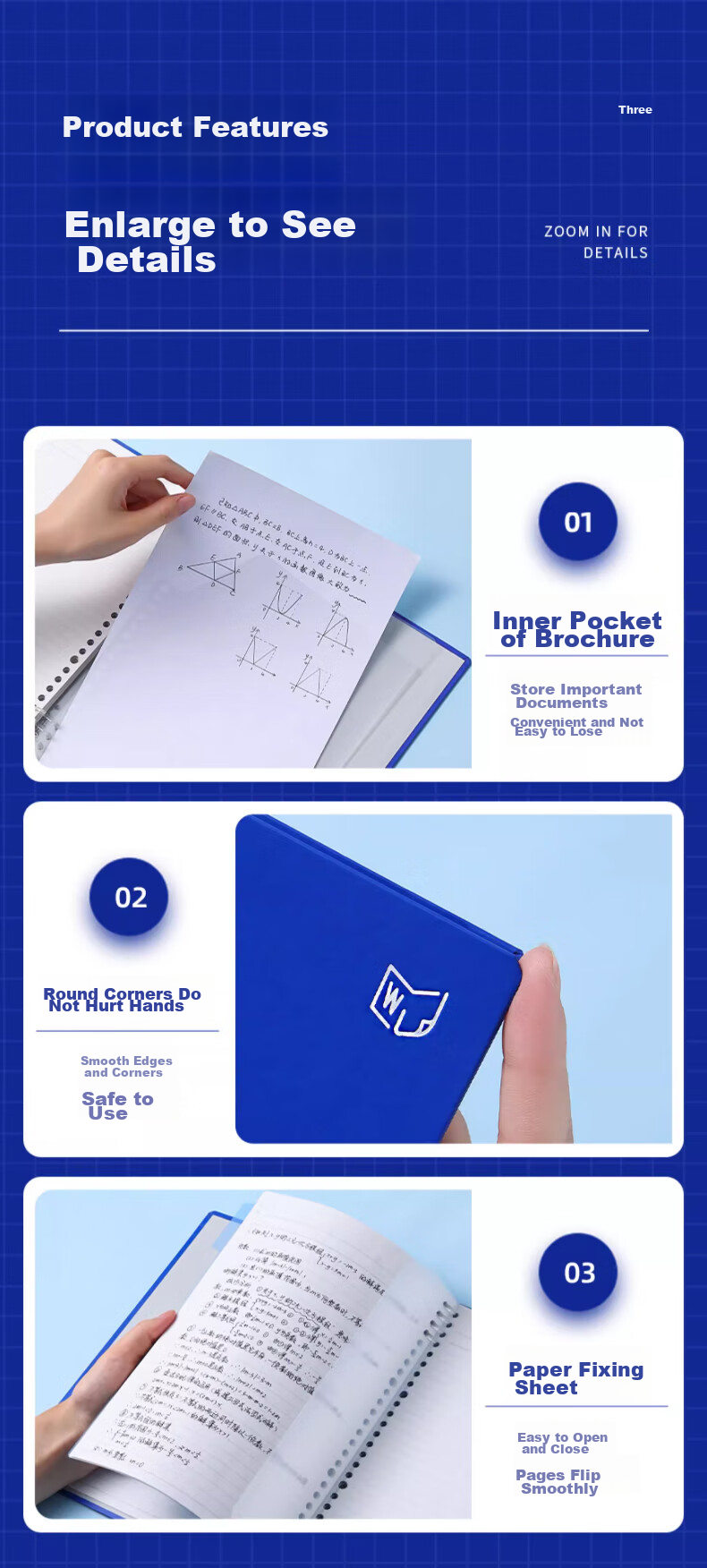 KINGJIM B5 Buckle Ring Klein Blue WJ Series Large Capacity Loose-Leaf Notebook 476TTE-GSBN02 KINGJIM Blue 9