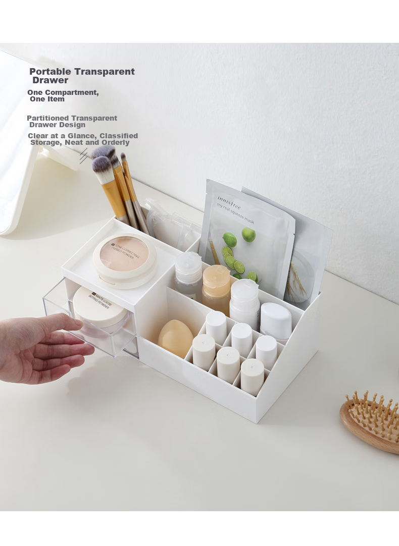 Jindeli Simple Desktop Pen Holder Storage Box, Multifunctional High-Value Light Luxury Drawer, Office Desk Stationery, Dormitory Office Supplies Organizer, Large Capacity Glacier Blue SN138 4