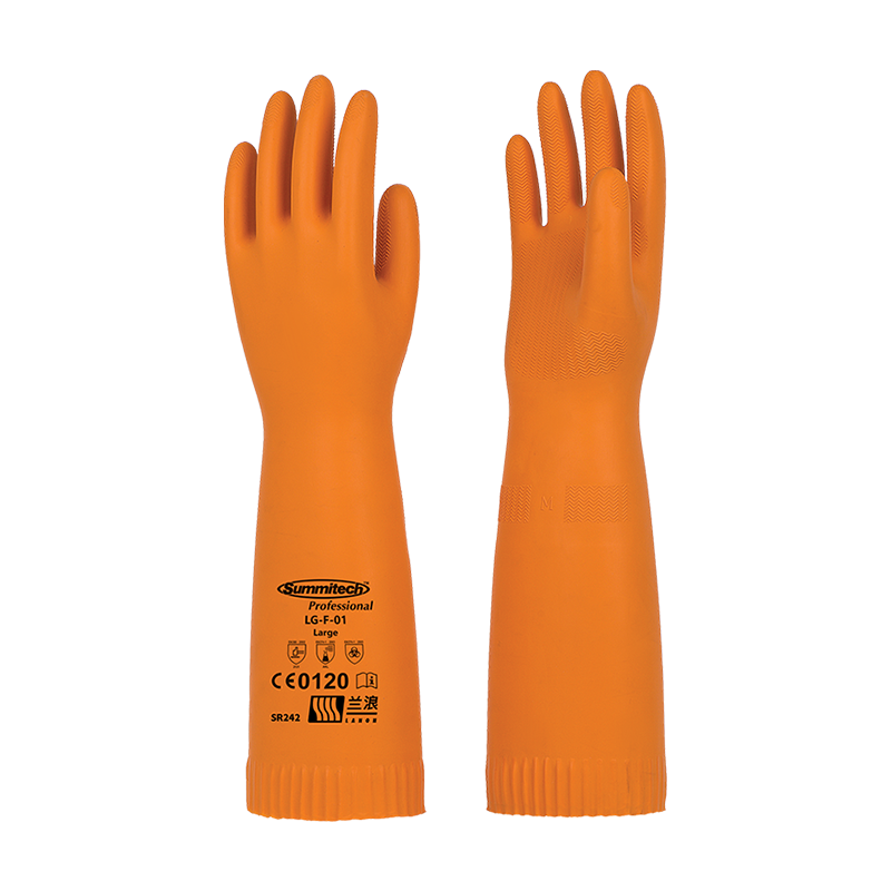 LANON SR242 Imported Natural Rubber Acid And Alkali Resistant Industrial Gloves, Chemical Protective Work Gloves, Laboratory Extended Version, 42cm, Size L