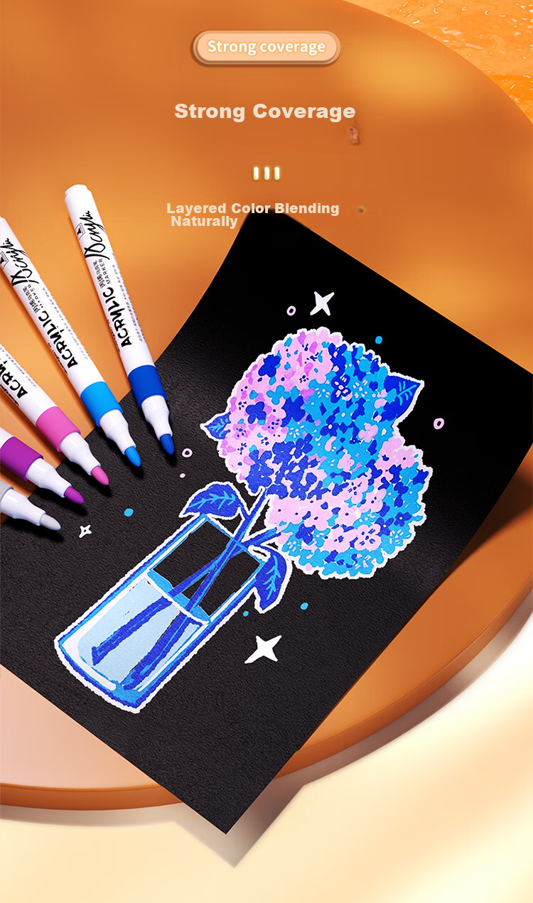 GuangBo Soft Tip Acrylic Markers, 12 Colors, Water-Based, Large Capacity, for Art Students, Drawing Markers, Quick-Drying, Graffiti, Guka Drawing Pens, H02275 Watercolor Pens, Art Educatio 15