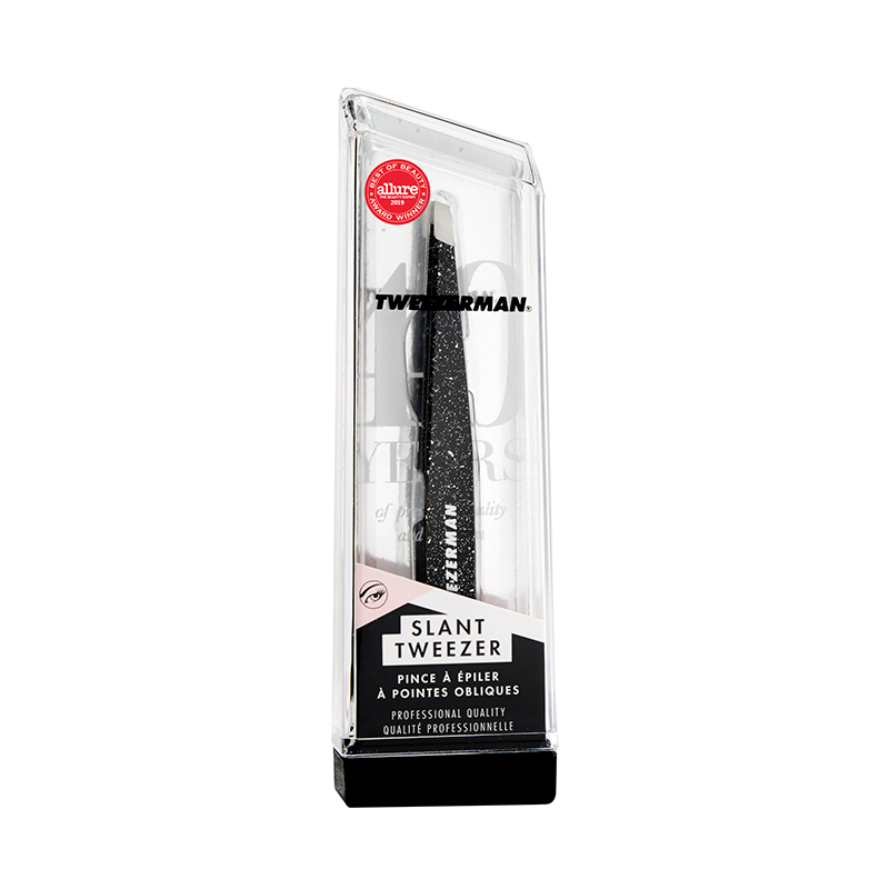 Tweezerman Imported Eyebrow Tweezers, Slanted Tip, Multi-Functional Painless Hair Removal Tool, Starry Sky Black, Gift