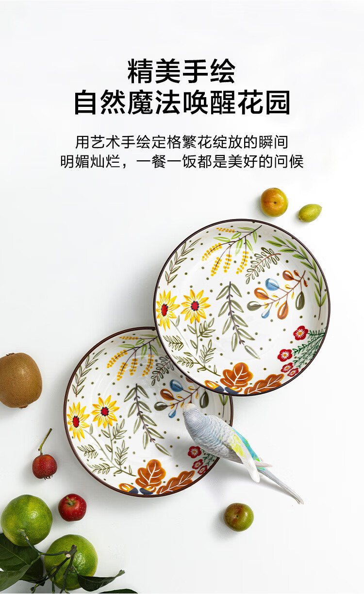 JD Original American-Style Bowl, Soup Noodle Bowl, Ceramic Steamed Egg Custard Salad Bowl for Home Use, Secret Garden, Rice Bowl 4.5 Inch * 4 2