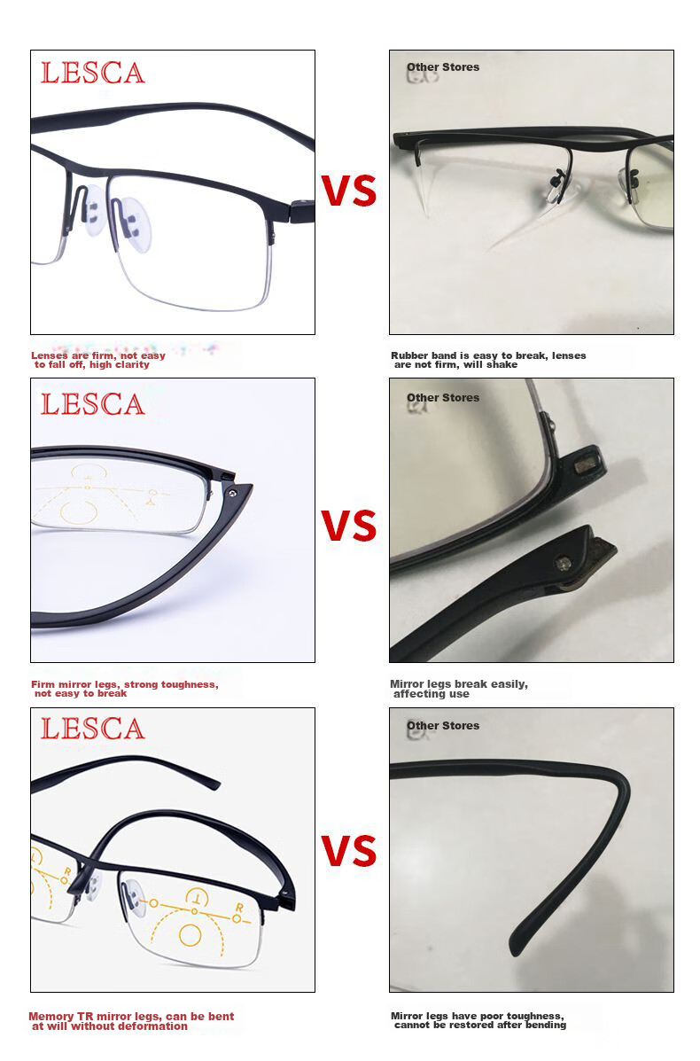 LESCA LUNETIER German Technology Automatic Zoom Reading Glasses for Men, Smart Bifocal Imported Anti-Blue Light Semi-Rimless Reading Glasses for Elderly Wome 3