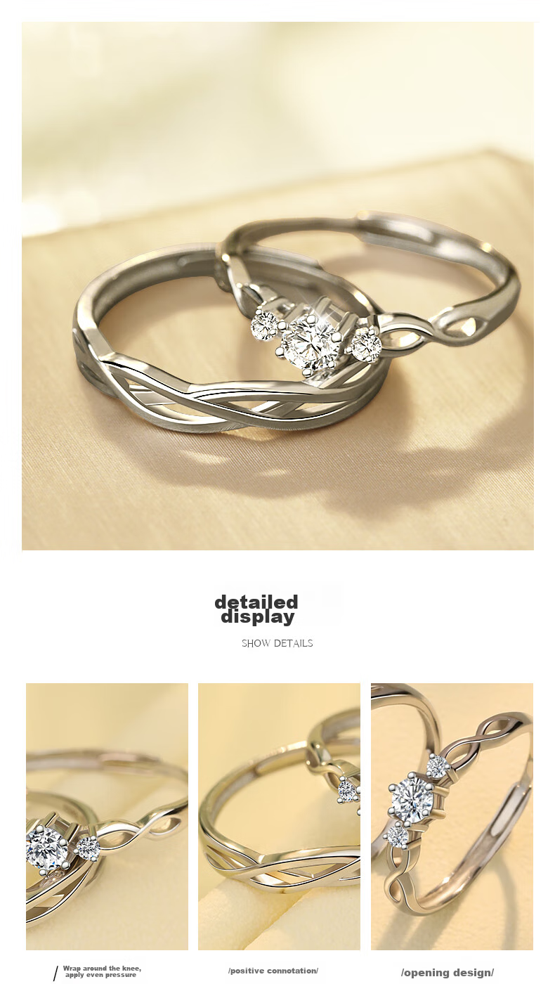 MANHE S925 Silver Couple Rings, Matching Pair for Engagement And Wedding, Diamond Rings for Women And Men, Birthday And Valentine's Day Gift 9