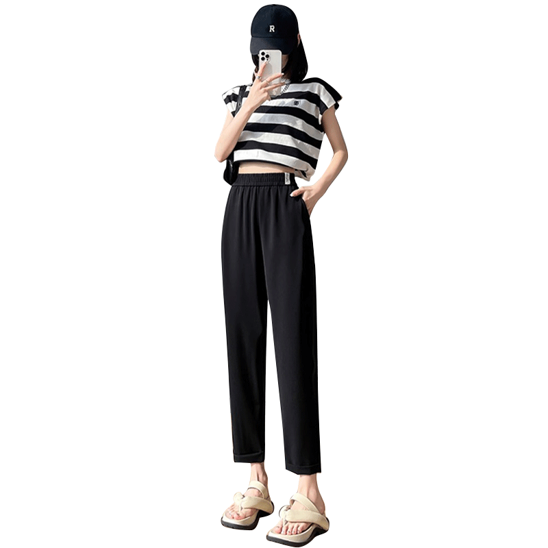 LangSha Haren Suit Pants for Women, Spring And Summer Lightweight, Draping High-End Nine-Point Wide-Leg Pants, Straight-Leg Haren Trousers for Wome