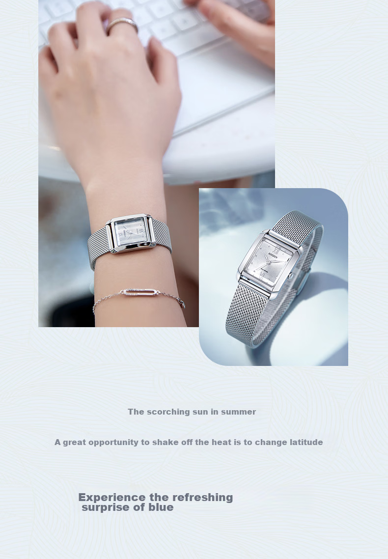 CITIZEN Watch for Women, Japanese And Korean Style L Series Eco-Drive Square Dial Steel Band, Gift for Girlfriend EW5590-62A 17