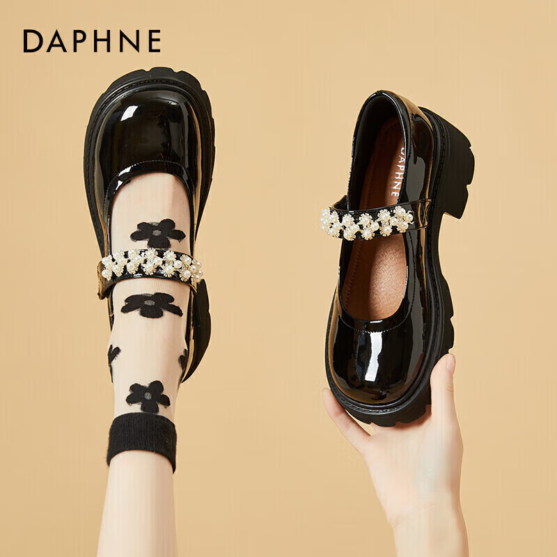 Женские туфли DAPHNE, модель 4622404008, черные, размер 40, на утолщенной подошве в стиле лолита, на массивном каблуке, из искусственной кожи