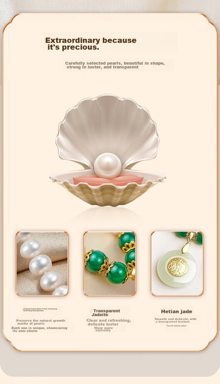 N2it Natural Freshwater Pearl Necklace for Women with Gold-Inlaid Jade Pendant Set, Birthday Gift for Ladies, Mothers And Mothers-I 5