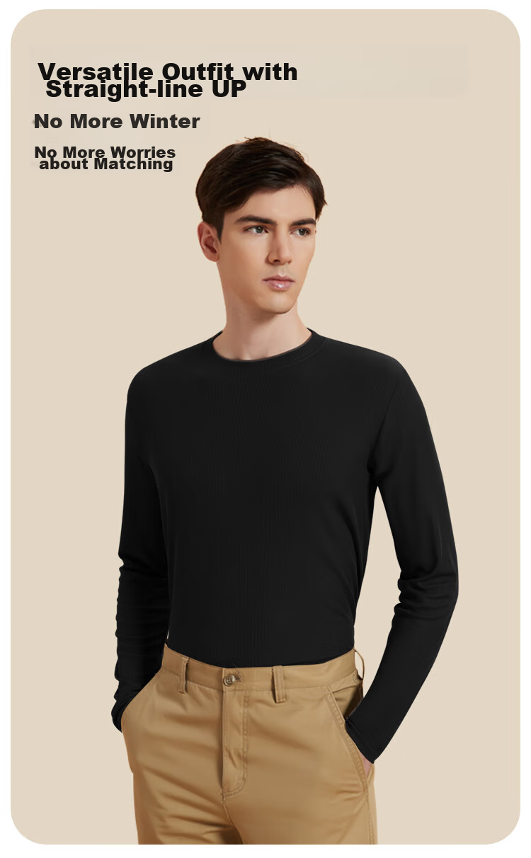 MiiOW 2024 New Ribbed Men's Base Layer, Semi-Turtleneck, 7A Antibacterial, Autumn And Winter Inner Wear, Draping Top, Black, Size L 10