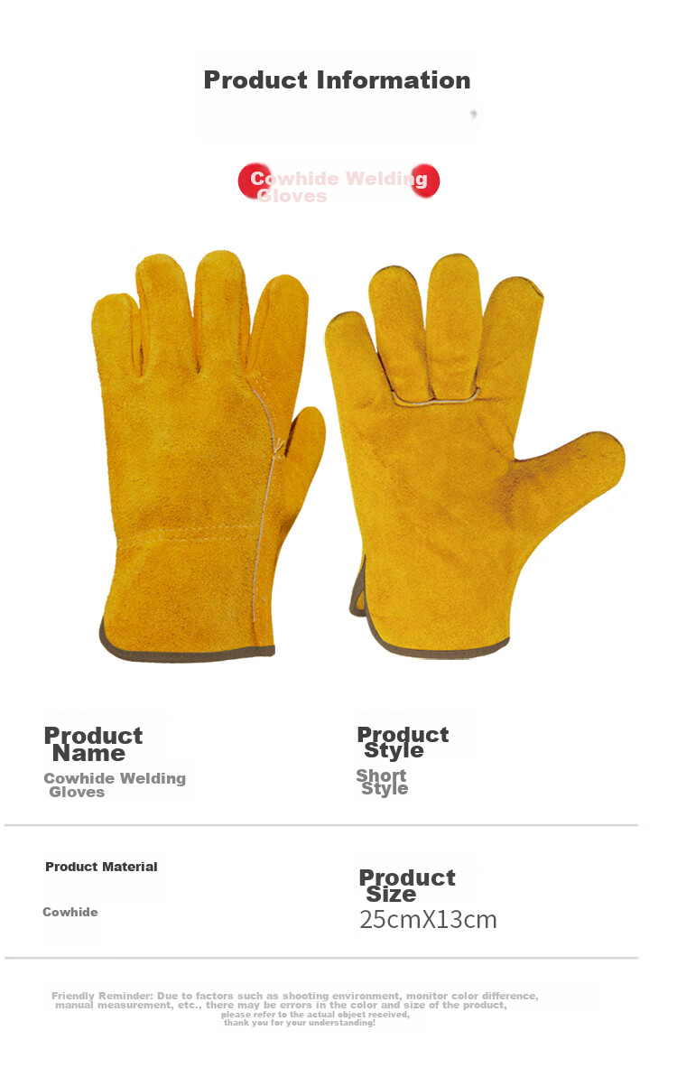 Maozheng Leather Welding Gloves, Welding Heat-Resistant Anti-Scalding Wear-Resistant Work Gloves, Short Yellow, 1 Pair 5