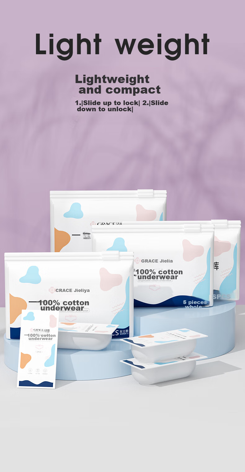 Grace Disposable Underwear for Women, Pure Cotton Maternity Travel Panties, XXL Size, 5-Pack [For Weight up to 330 Lbs] 12