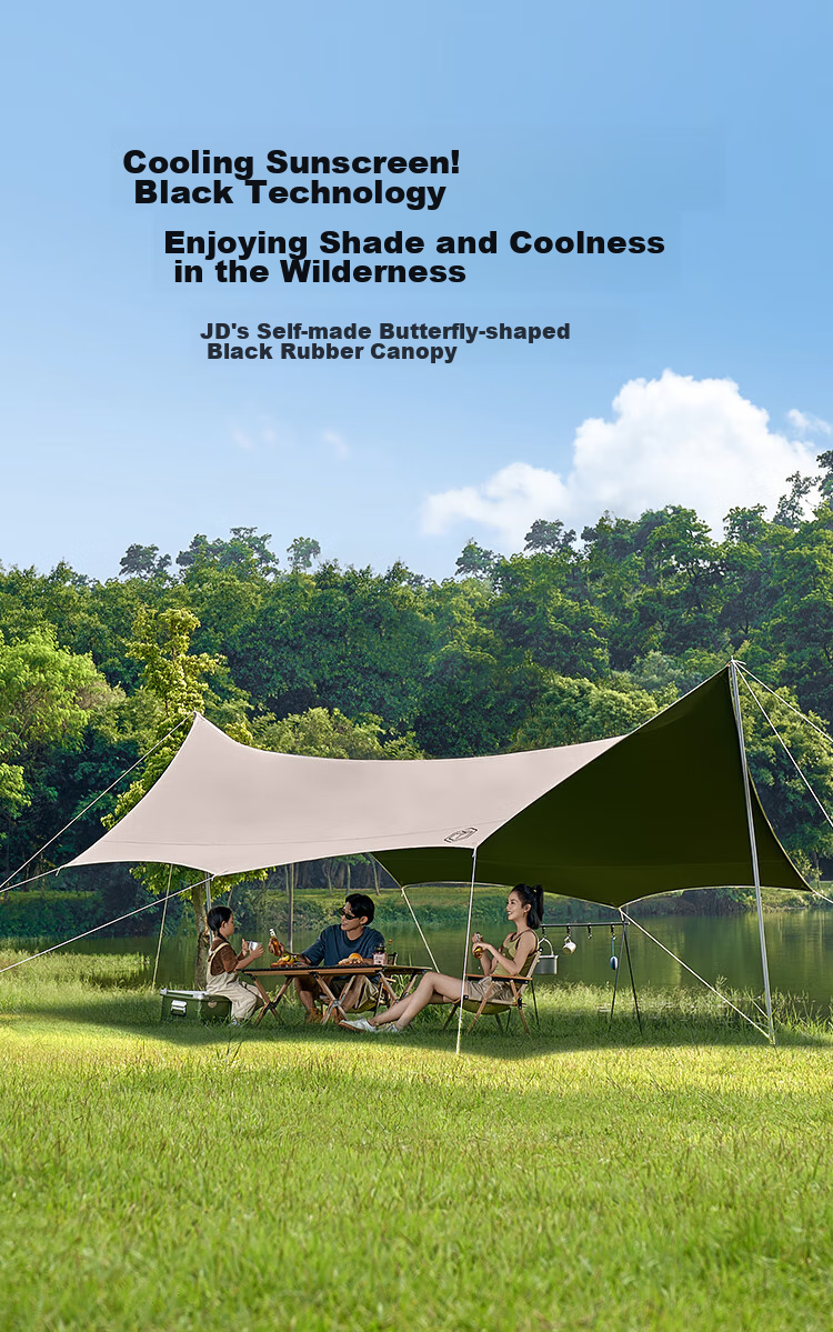 JD Original [6-Layer Black Gel True Sun Protection] Butterfly-Shaped Canopy, 15 Square Meters Outdoor Camping Equipment, Sunshade And Rain Protection Awning for 4-6 People 2