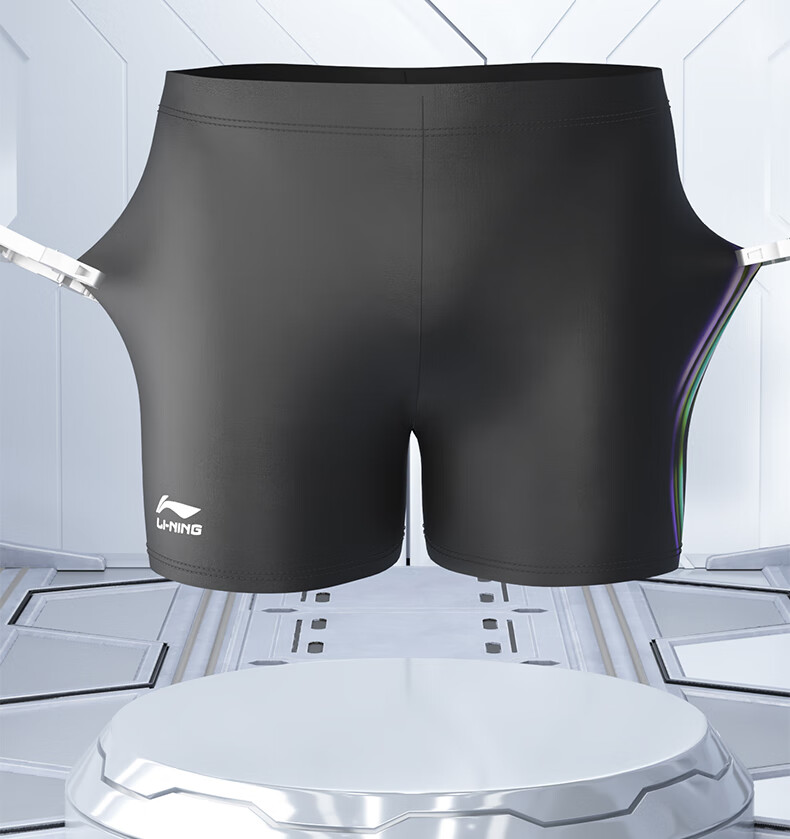 Li-Ning Men's Swim Trunks, Quick-Drying, Chlorine-Resistant, Anti-Embarrassment, Comfortable, High-Elasticity, Hot Spring, Square-Leg Training Swim Shorts 312 Black And White XXL 7