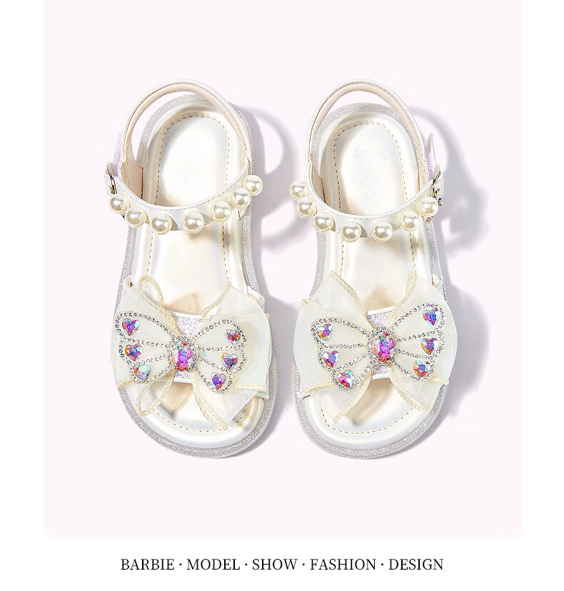 Barbie Children's Shoes, Summer Kids' Sandals, Girls' Butterfly Bow Open-Toe Sandals, Crystal Shoes DA5939, Light Purple, Size 28 16