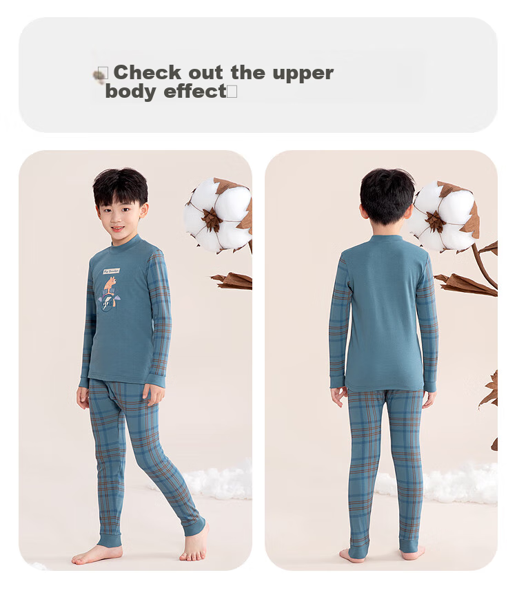 Hodohome Children's Autumn Underwear Set, Girls' Pure Cotton 7A Grade Antibacterial Semi-Turtleneck Thin Warm Underwear Set 118 150 34