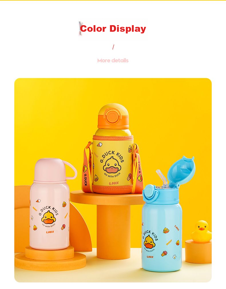 G.duck Children's Cartoon Insulated Water Bottle with Pop-Up Lid, 450ml, Stainless Steel Straw Cup with Pop-Up Lid - Pink 18
