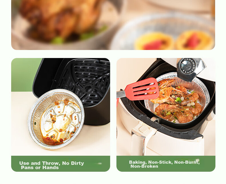 Temeiju Air Fryer Aluminum Foil Trays, Aluminum Foil Bowls, Air Fryer-Specific Paper, Food-Grade Outdoor Baking Pans, 16cm*30 Pieces 9