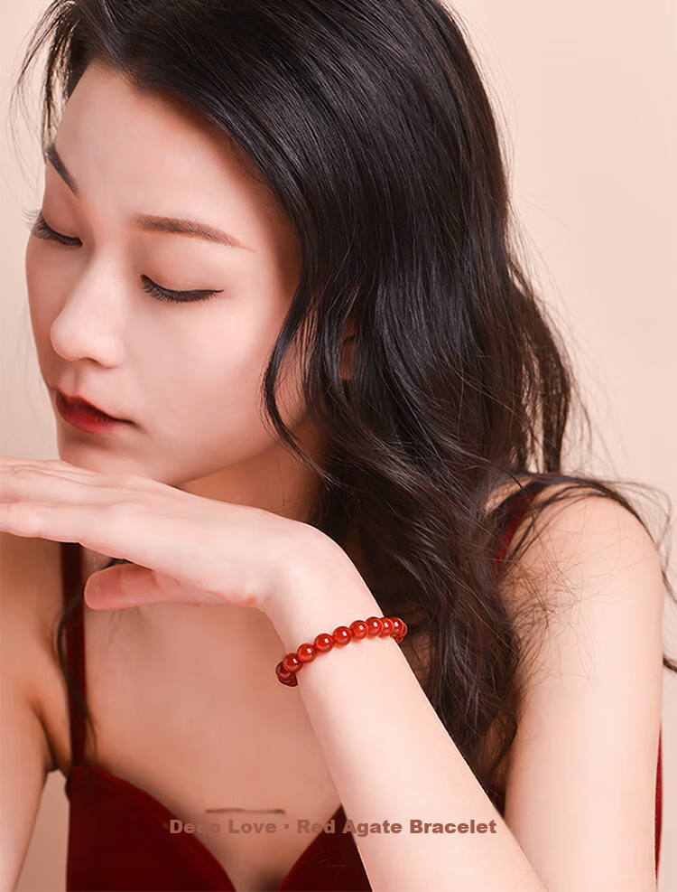 Istone Red Agate Bracelet, Couple's Beaded Bracelet, 12mm, New Chinese Style, Birthday Gift for Girlfriend 1