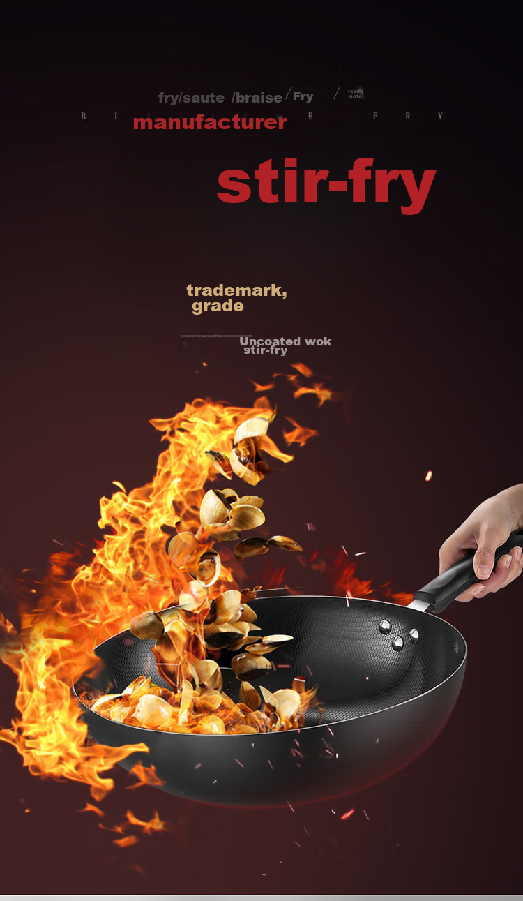 MAXCOOK Wok Iron Pan 30CM Compatible with Gas And Induction Stoves, Non-Coated, Suitable for Iron Spatula MDB-30 1