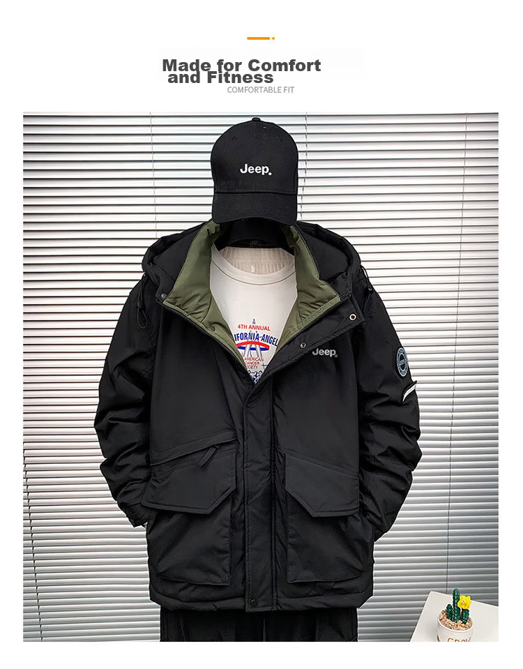 JEEP Men's down Jacket, Winter Warm Casual Workwear Coat, Trendy Menswear, Army Green, 2XL 12