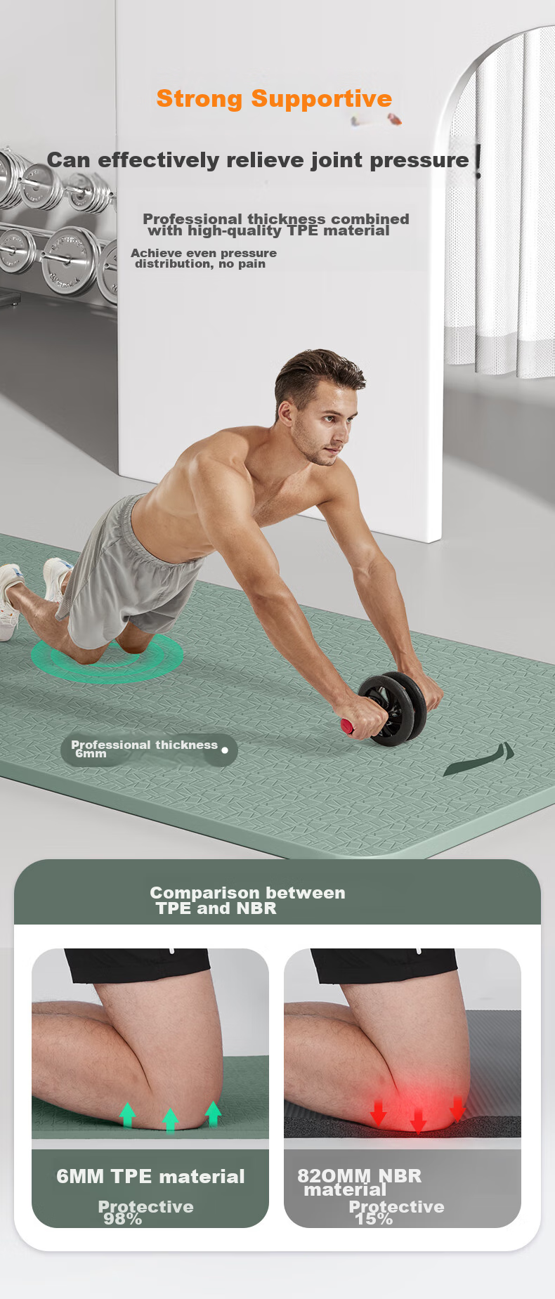 Li-Ning Yoga Mat TPE, Wide And Thick for Men And Women, Professional Non-Slip, for Jump Rope Exercises, Sports, Soundproof, Shock-Absorbing Floor Mat, Gree 7