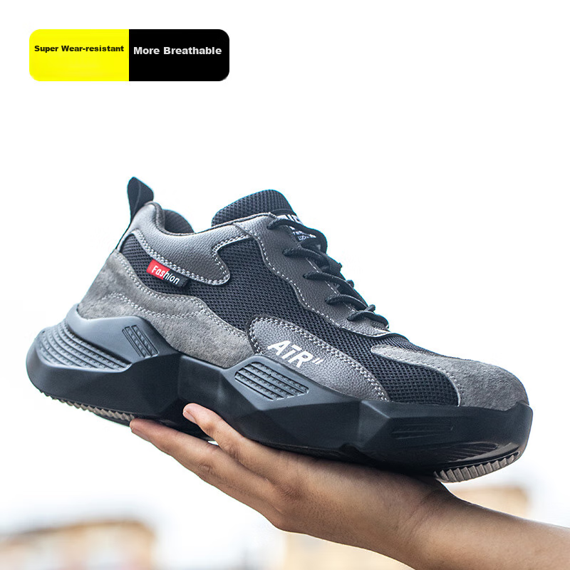 FUCHENG Safety Shoes for Men, Summer Breathable Lightweight Steel Toe Anti-Smashing Anti-Puncture Comfortable Wear-Resistant Work Safety Protective Shoes 359 Size 42