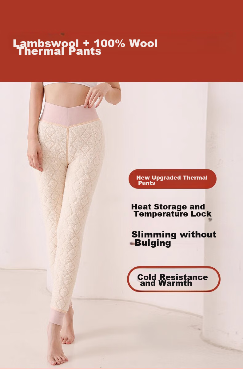 LangSha Autumn/Winter 2026 New Women's High-Waist Wool Thermal Pants with Fleece Lining, Thick Base Layer Trousers, Extra-Thick Lambswool Cotton Pants for Northeast China 1