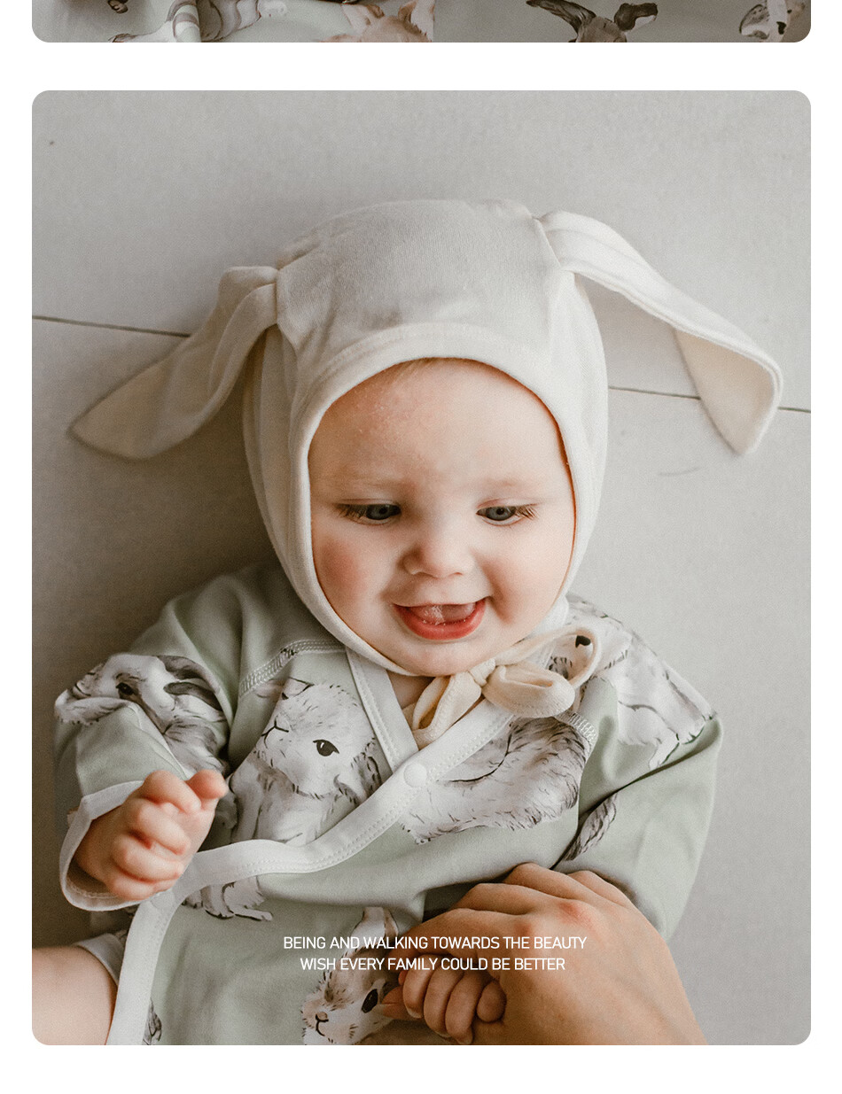 OAK FAMILY Newborn Baby Rabbit Ear Cap, Spring And Autumn Season, Pure Cotton Fontanelle Cap for Newborns, Children's Hat, 42cm 16