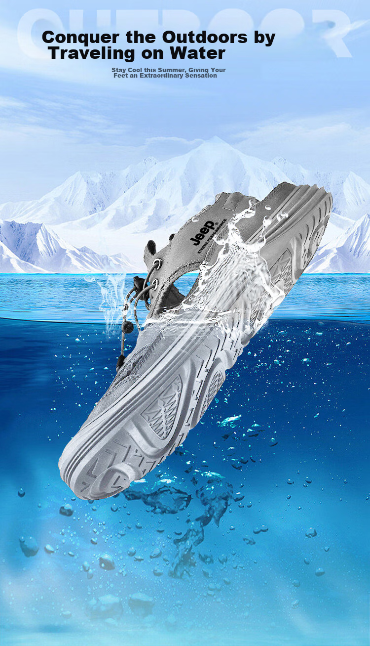 JEEP Men's Sandals, Outdoor Breathable Beach Shoes, Closed-Toe Water Shoes, Non-Slip Wear-Resistant River Tracing Shoes, Sports Casual Shoes 21