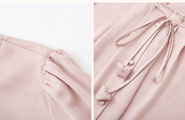 Dme [Ankeala Red] Elegant Office Blouse for Spring And Autumn, Wrinkled Shiny Ruffle Puff Sleeve Shirt Women's Top 13