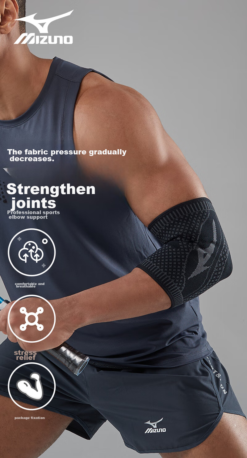 MIZUNO Elbow Guard for Men And Women, Basketball Running Warmth Arm Protection High Elasticity Fitness Protective Gear 011-00M Gray Black Single Piece 2
