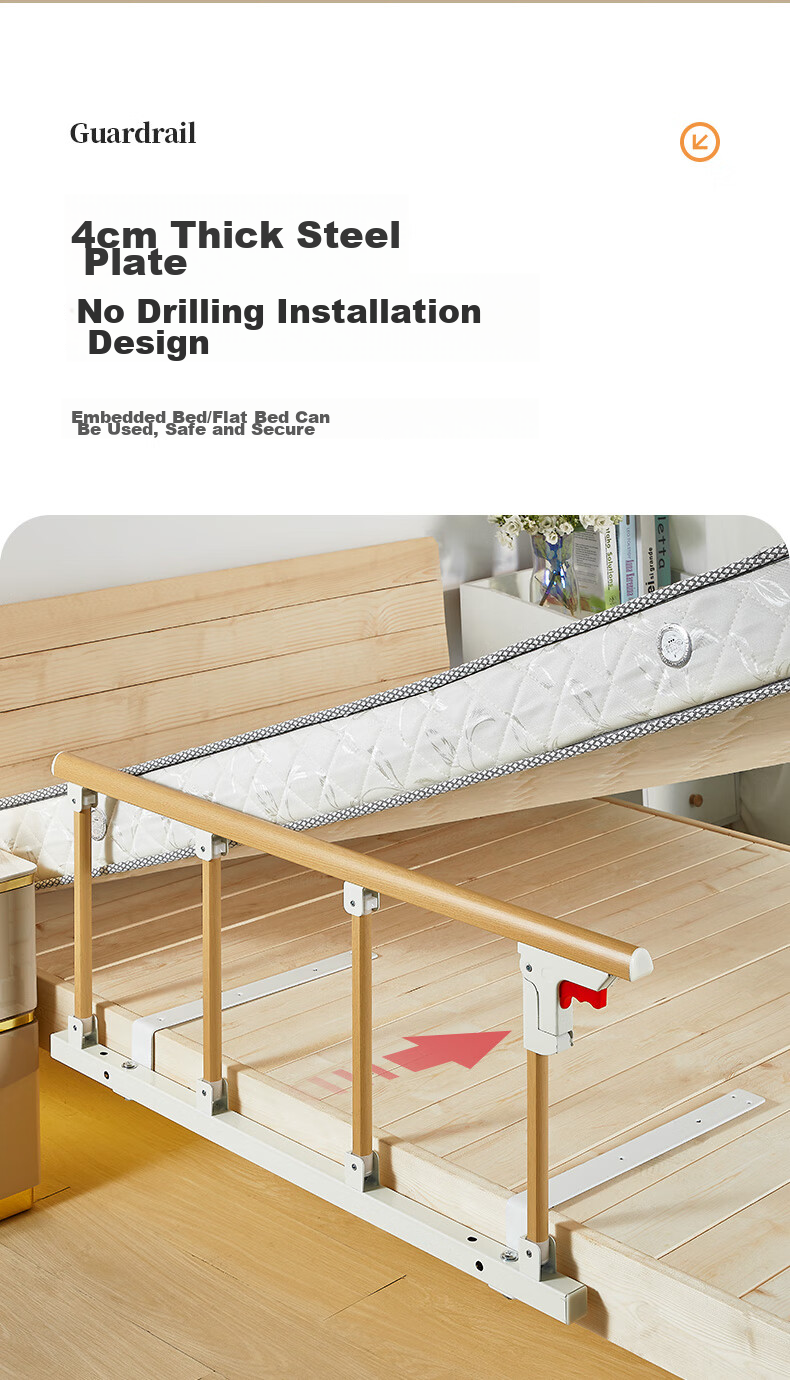 Meiruide Bedside Guardrail for Elderly, Fall Prevention Safety Handrail, No Drilling Required, Foldable 4-Level Barrier 5