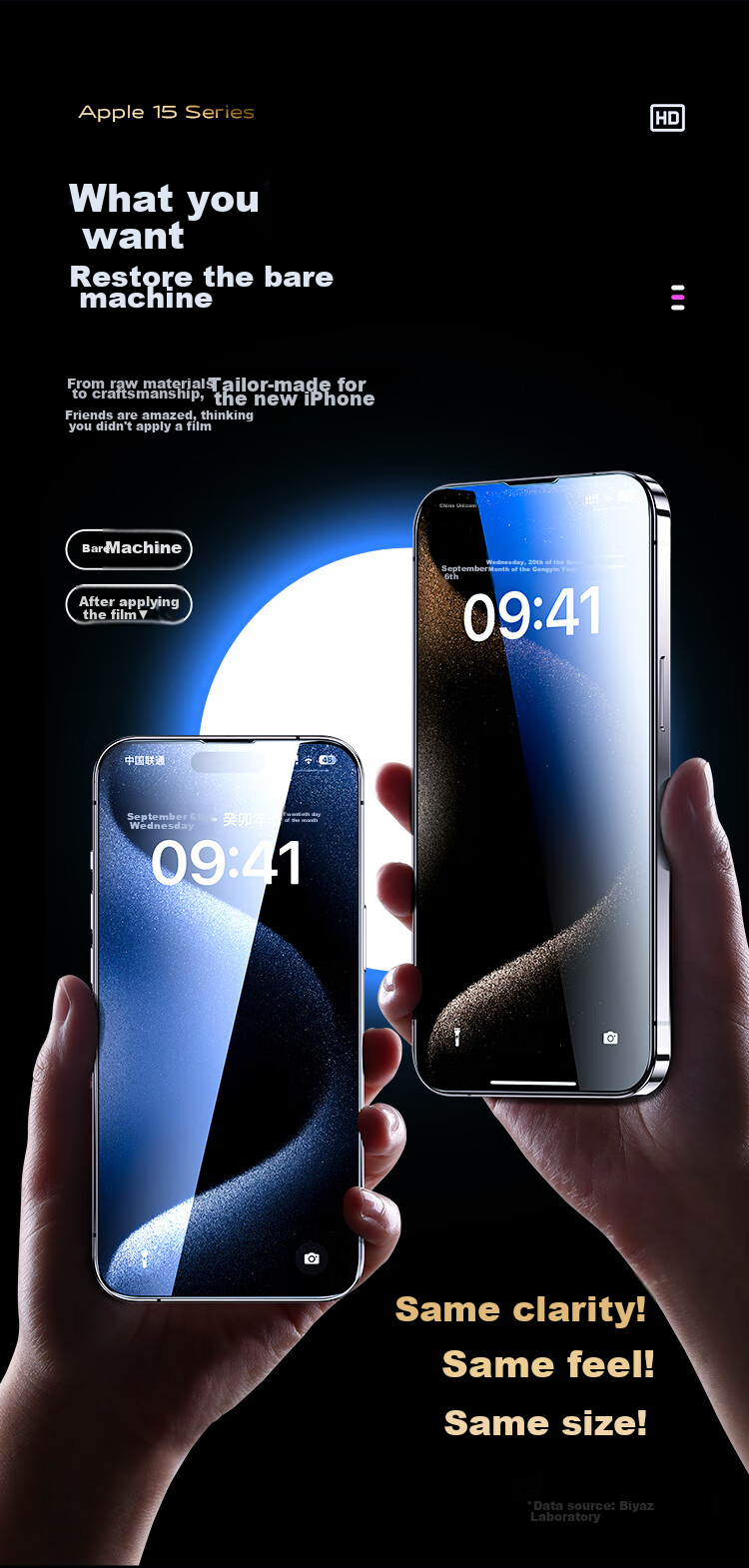 BIAZE [28° Privacy Screen Protector 2 Pieces] Tempered Glass Film for IPhone 15 Pro, High-Definition Anti-Peeping Anti-Fingerprint No White Edge Glass Front Film JM877 4